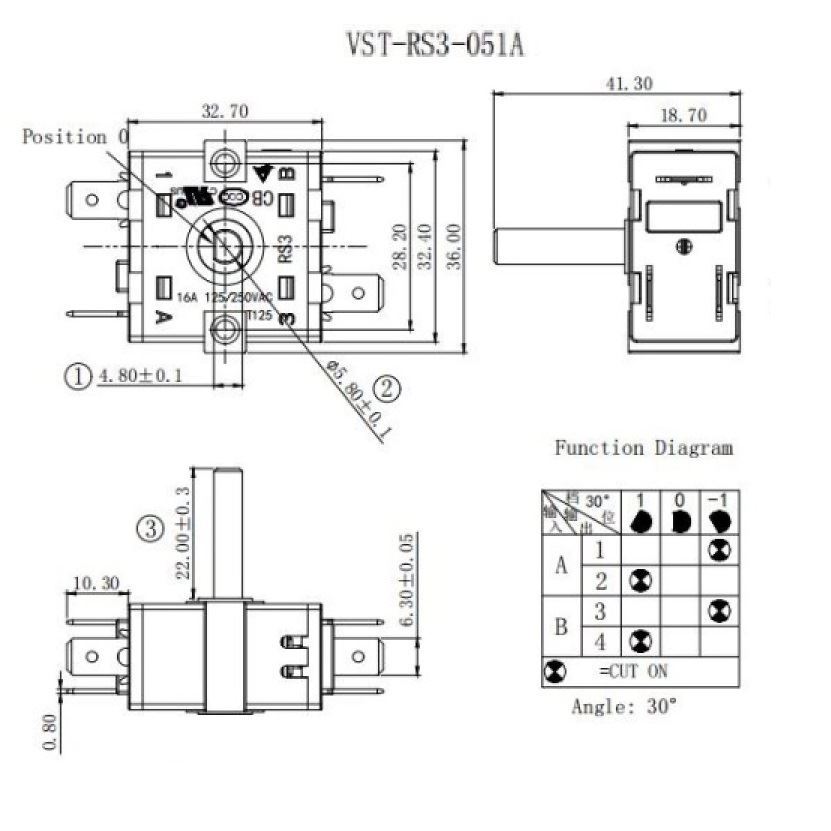 Переключатель 3-позиционный Vasstrength VST-RS3-051A