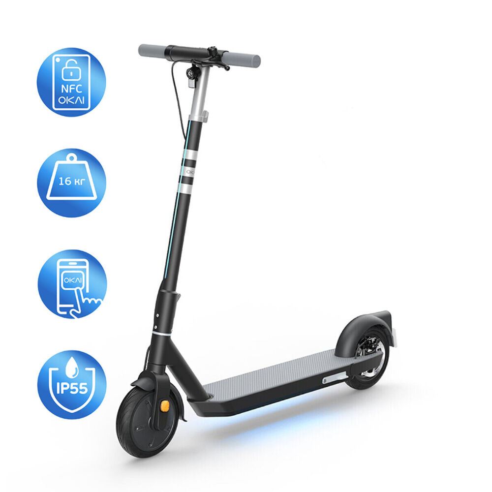 Електросамокат OKAI ES20-NEON Black 9", 300(600)W, 9.8Ah, 40km, 25km\h, 20%, NFC, App, 16kg