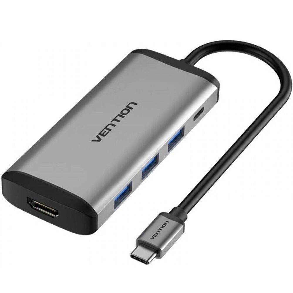 USB-хаб Vention Type-C to HDMI/USB3.0*3/PD Converter 0.15M Gray Metal Type (CNBHB)