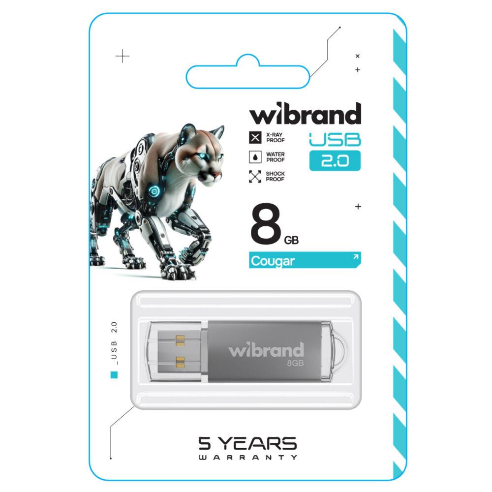 Флеш-накопичувач Wibrand USB 2.0 Cougar 8Gb Silver